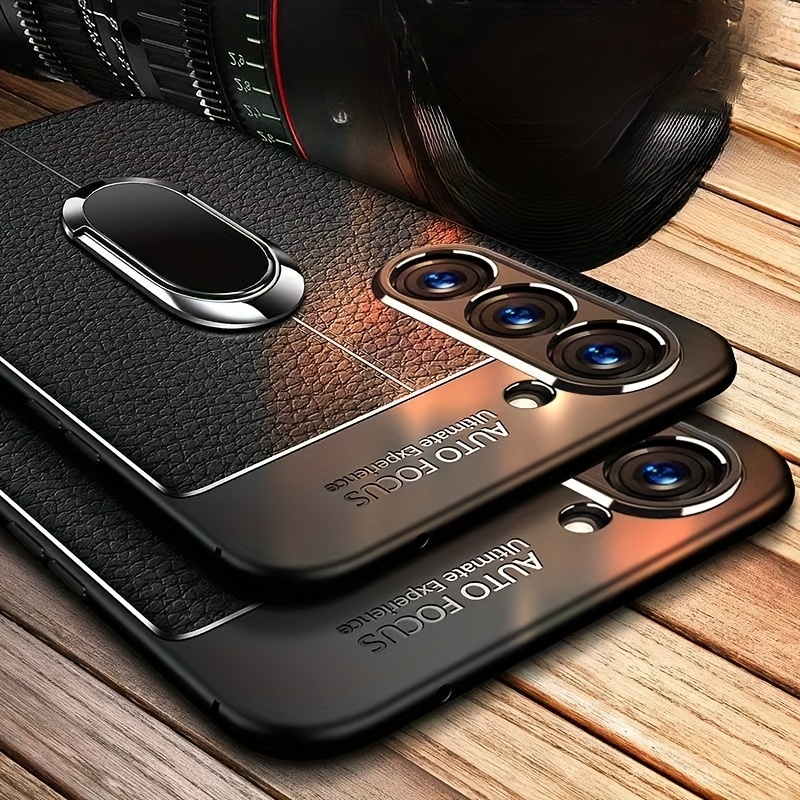 Phone Case with Lychee Pattern, Easy to Remove and Soft Shockproof Design for Samsung A55/A15/A35/A25 5G/A23/A14 5G/S24/S24 Ultra/S24 FE/S23/S23 Ultra/S23 FE, Includes Ring Stand