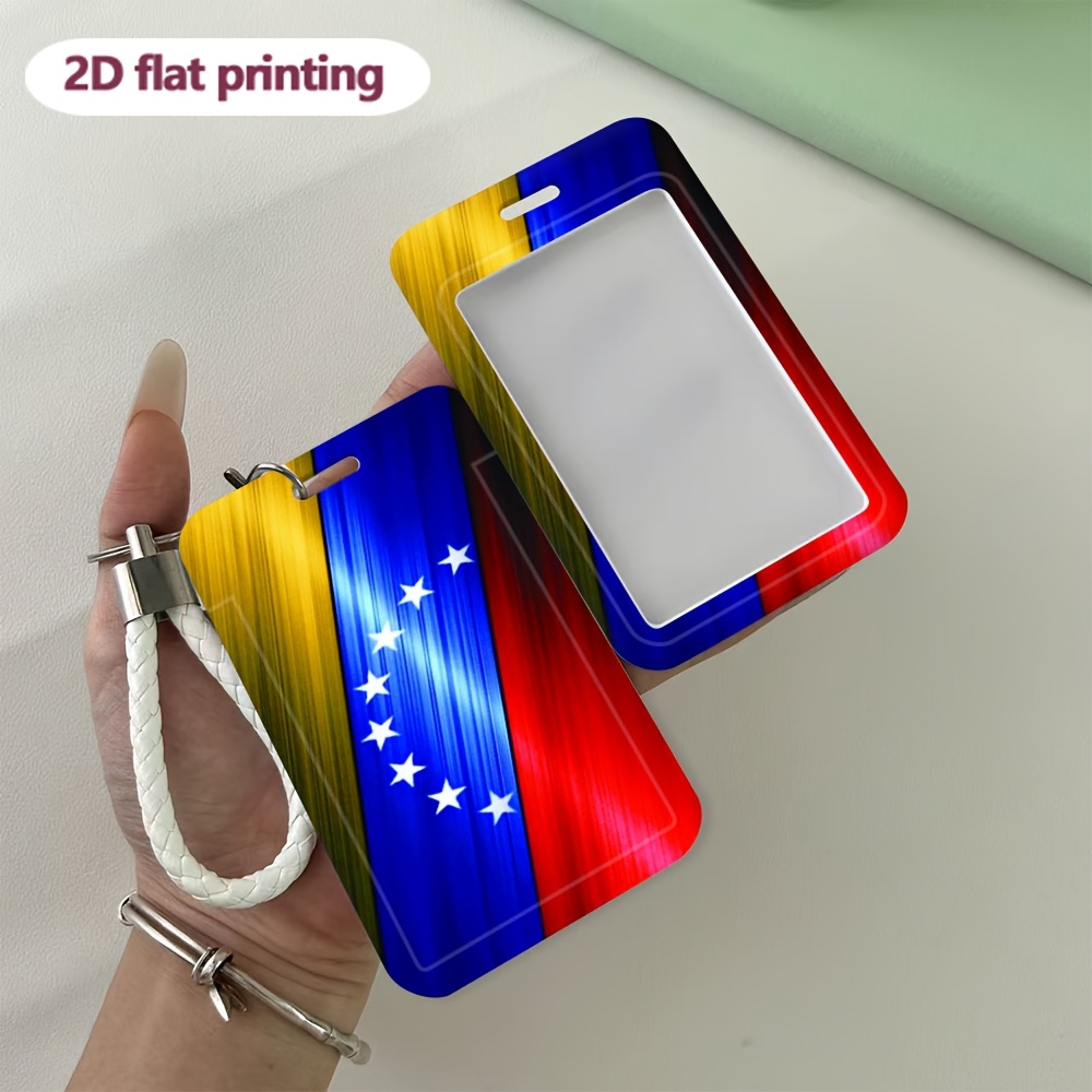TEMU Porta tarjeta de identificación de plástico con diseño 2D de venezolano y cordón, portarjeta de identificación de trabajo, portarjeta de