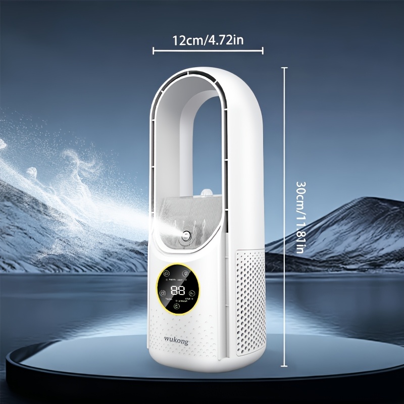 Ventilateur de climatisation portable sans pales, sûr et sans souci avec conception sans ailes, ventilateur silencieux à six vitesses, arrêt de la minuterie de 1 à 6 heures, fonction d'humidification 