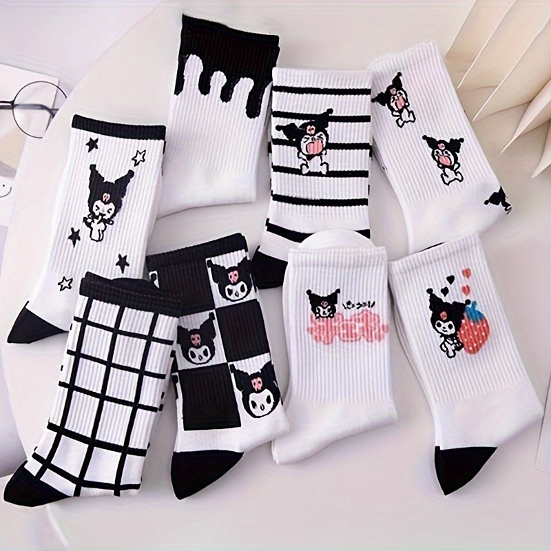 

8 Pairs Cartoon Socks, Cute College Style Mid Tube Socks, Women's Stockings & Hosiery