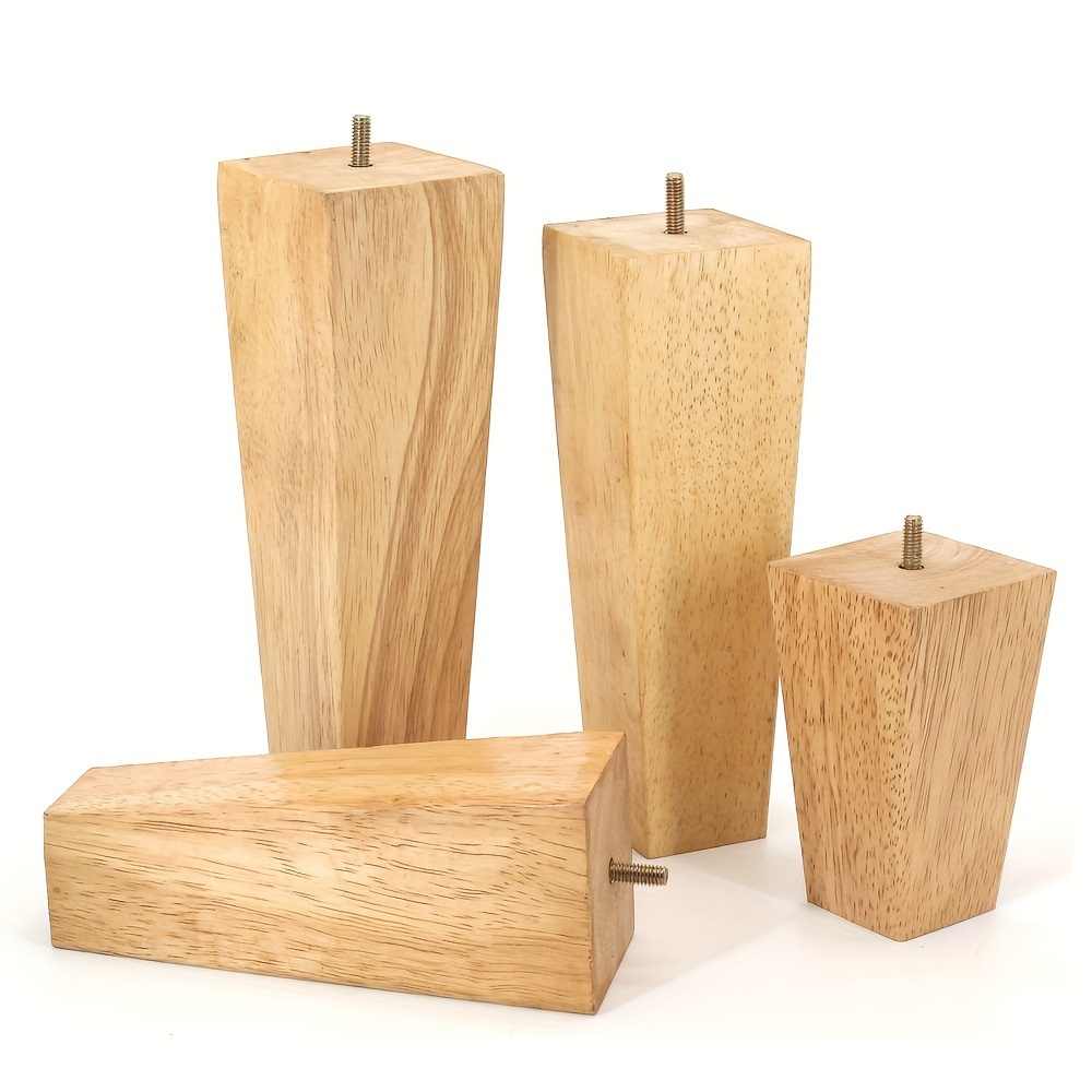 

4 Pcs Set Of Natural Wooden Square Legs With Metal Screws - Suitable For Furniture, Cabinets, Bedheads, Side Tables, Chairs, And More