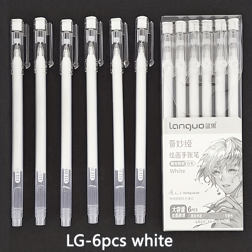 TEMU 6 Stück Languo Gelstifte | 0,6-1,0 mm Spitze, Schwarz & Weiß, Große Kapazität, Komfortabler Griff, Ideal für Notizen, Künstlerisches Zeichnen,