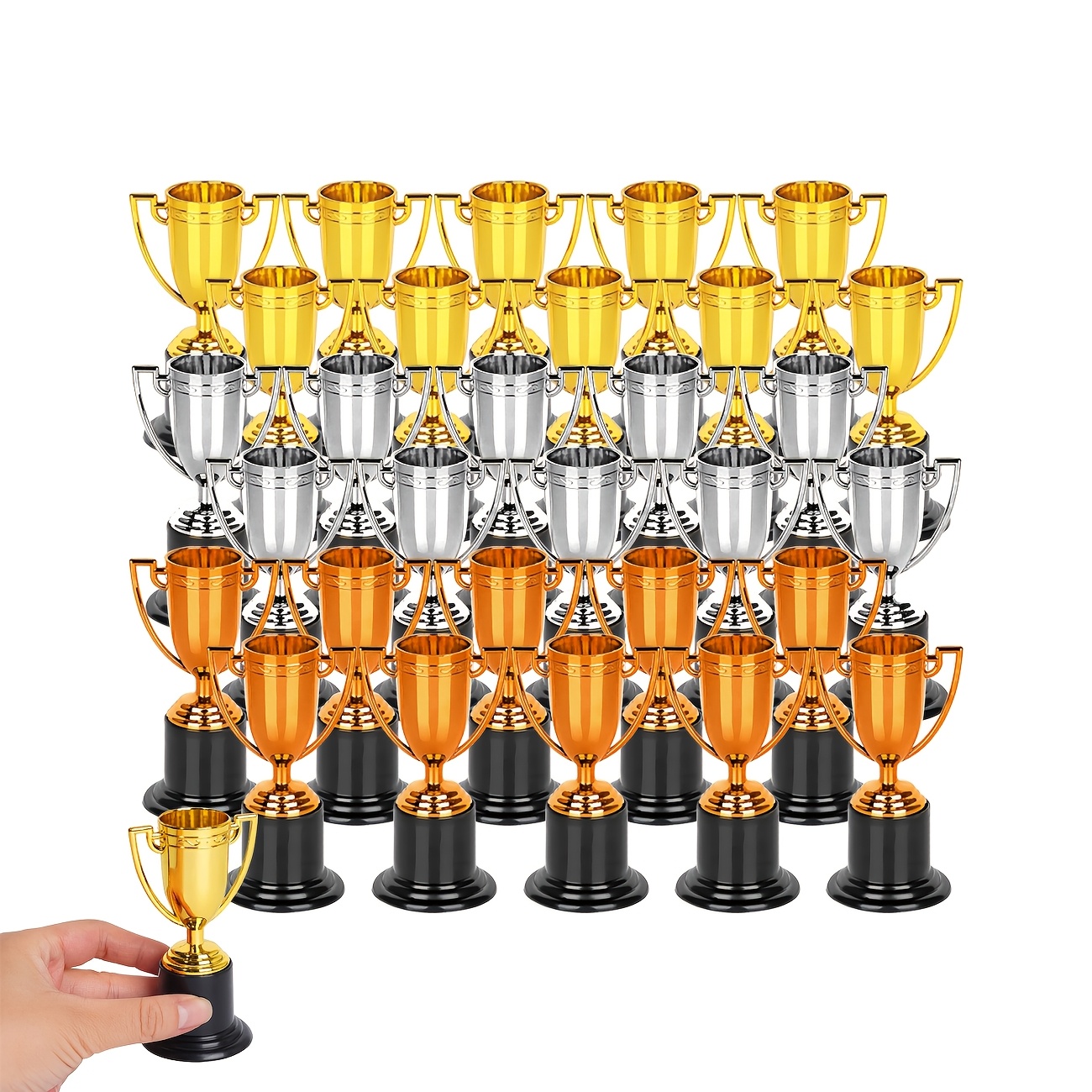 

30pcs 3- Trophies, Golden Trophies, Sports Competition Plastic Trophies, Participation Trophies, Party Gifts, Props