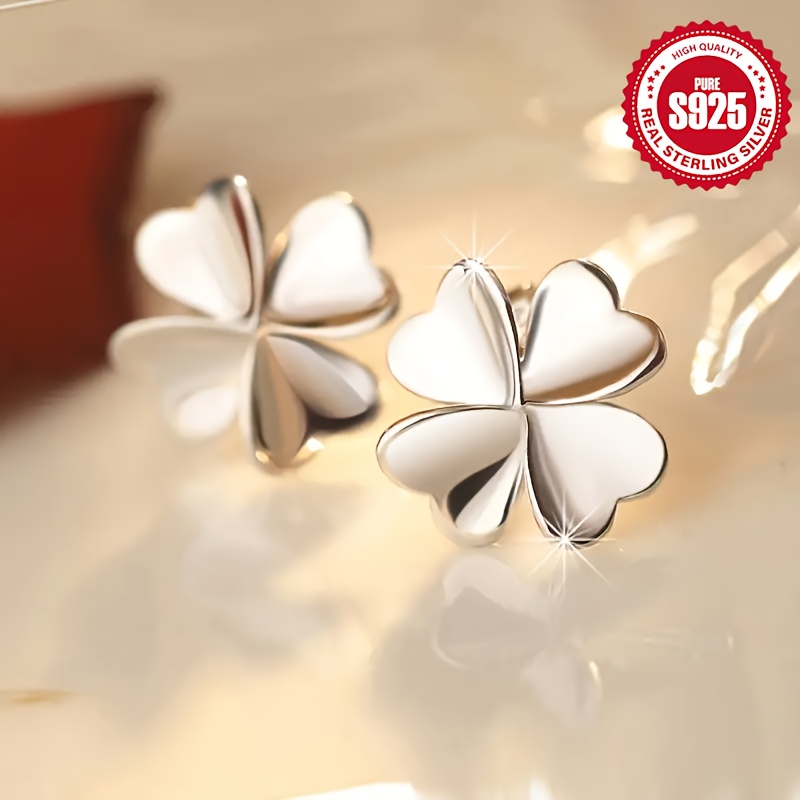 

Exquisite 925 Sterling Silver Hypoallergenic Stud Earrings With Lucky Clover Design Elegant Leisure Style For Women Gift