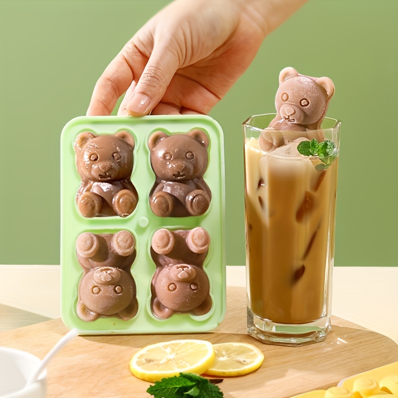 

Adorable Bear-shaped Silicone Ice Cube Maker - 4 Slots, Easy Release & Splash-proof For Coffee Popsicles