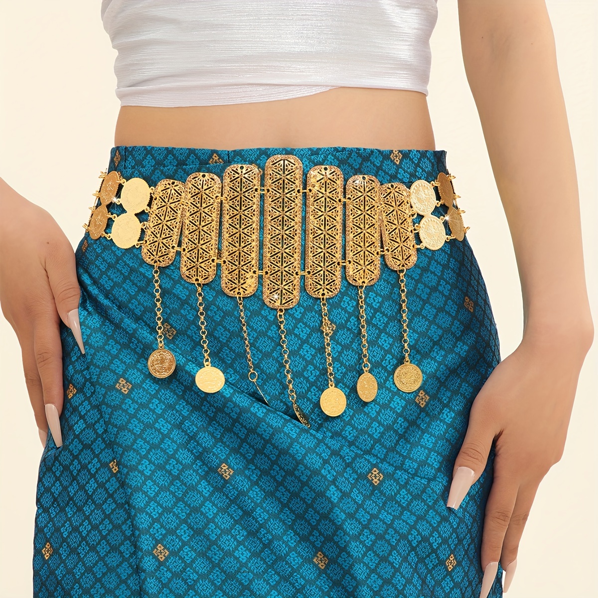 1pc Women's Metal Golden Rhinestone Hollow Triangle Decoration Adjustable Bohemian Women's Belt Suitable For Summer Daily Leisure Party Gathering Photography Gift Use