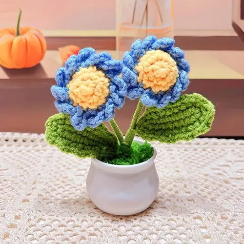 1pc finished knitted wool daisy potted plant simulated flower study desk decoration graduation season teachers day gift christmas gift