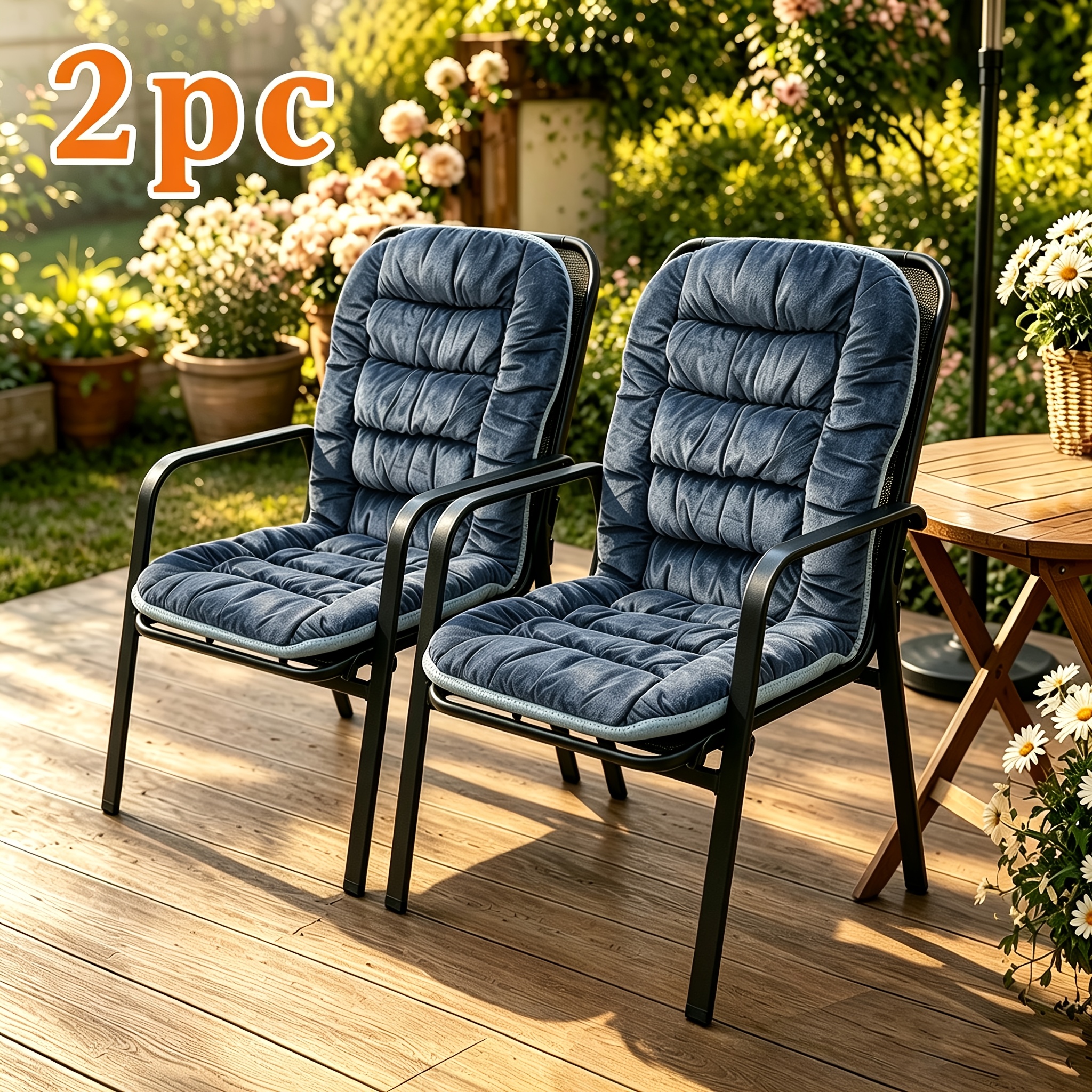 TEMU 2pcs Extended And Thickened Outdoor Courtyard Furniture Chair Cushions, Comfortable For Prolonged Sitting, Suitable For Garden Lounge Chairs,