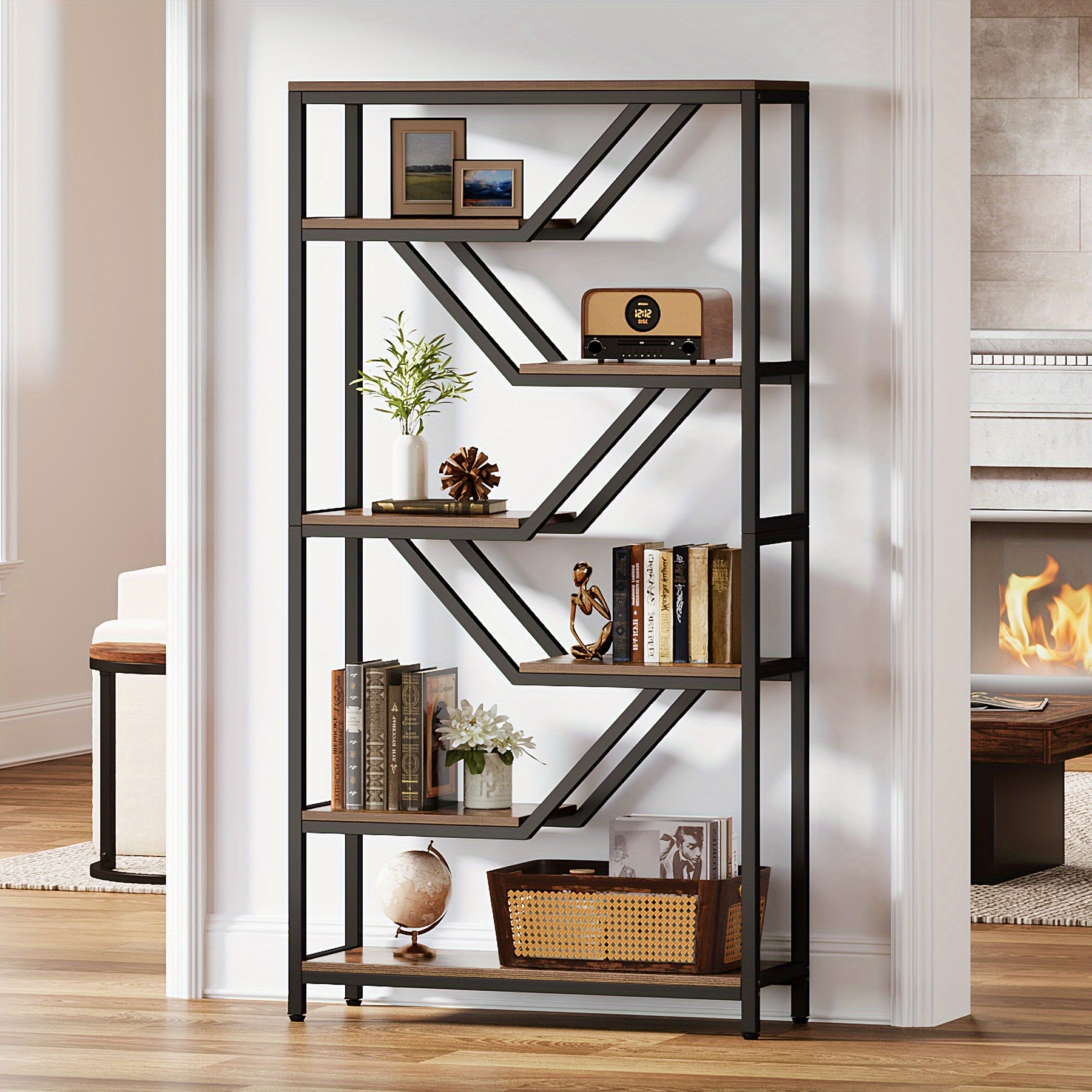 christmas 6 tier bookshelf 72 inch tall industrial open - Temu
