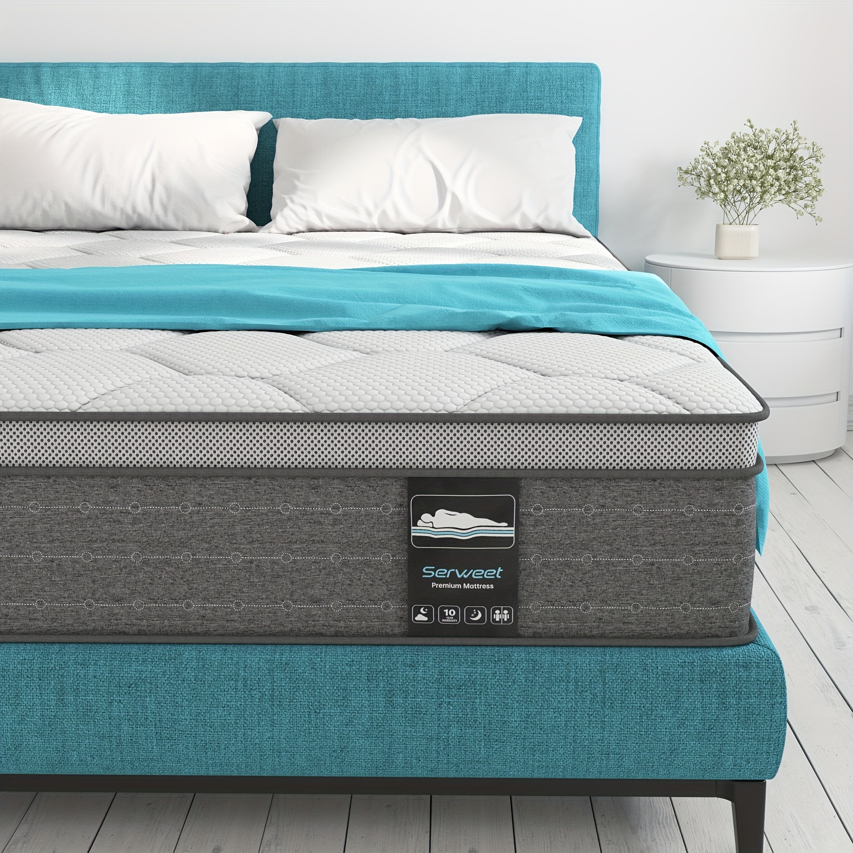 TEMU Queen Size Medium Firmness, Pocketed Spring Coils And Memory Foam Hybrid Mattress, 8"/10"/12" Thickness Optional