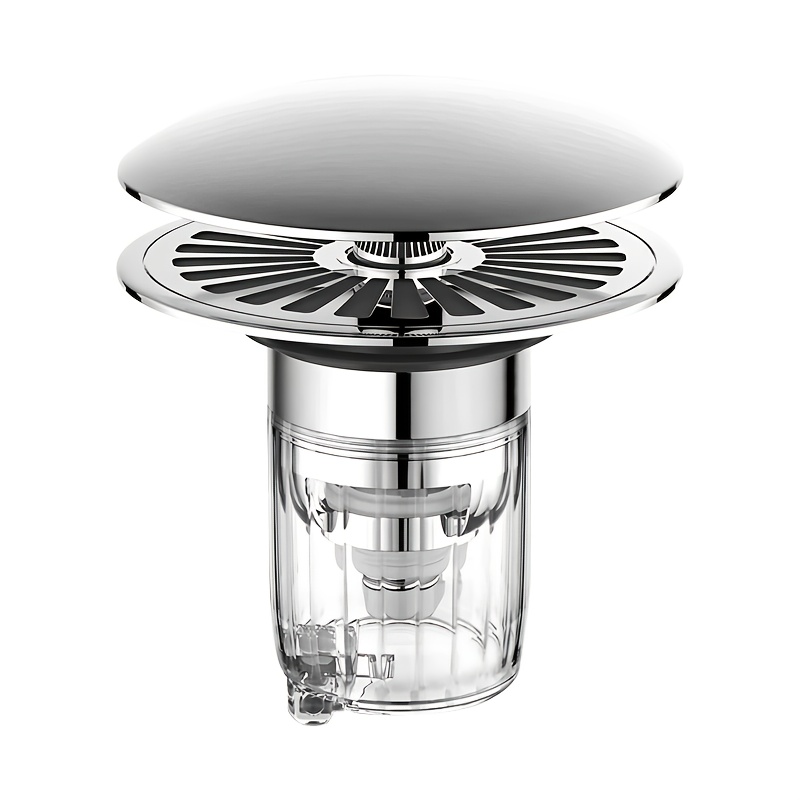 Image of Universal Bathroom Sink Stopper With Pop-up Hair Catcher, Design, Made Of Brass, Upgraded Double-layer Filtration, Suitable For 1.1-1.5 Inch Drain Holes, Silver Color