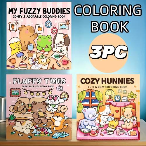 3 sets kleurboeken met mijn knuffelmaatjes en schattige en knusse cartoon dierenillustraties, perfect voor volwassenen en tieners om stress te verlichten, te ontspannen en hun verbeelding en creativiteit te ontketenen. elk boek heeft 24 paginas en een decoratieve omslag, ideaal als cadeau