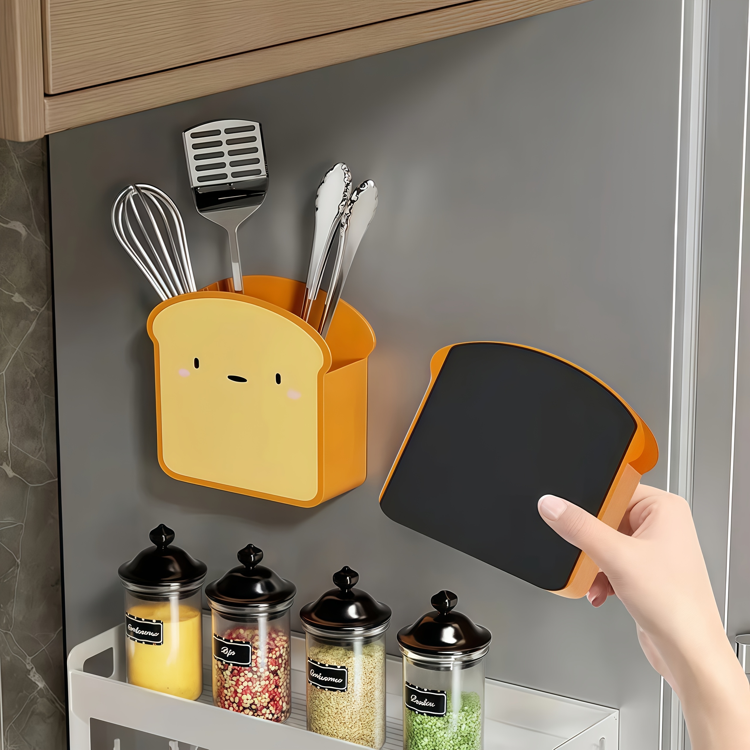2pcs cute toast pastel magnetic kitchen storage racks multifunctional floating shelves for utensils spices and more no assembly wall mounted plastic organizers with strong magnetic backs for home kitchen or bathroom use kitchen accessories utility racks Product details 1