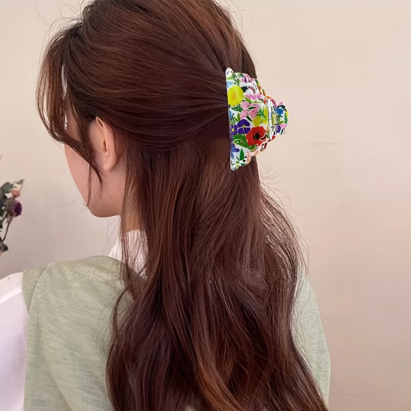 

Elegant Floral Hair Claw - , Non-slip Pvc Shark Clip For Women & Girls - Chic Mixed Color Accessory