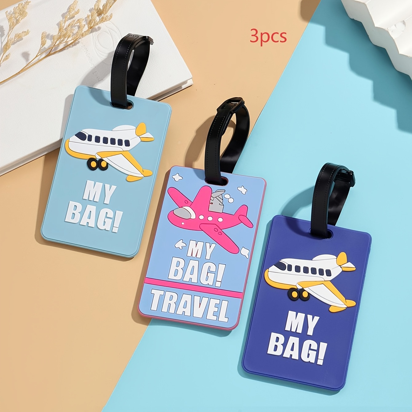 TEMU 3 pezzi Cartellino per bagaglio aereo cartone animato , Cartellino per valigia in PVC a , Cartellino identificativo da viaggio anti-smarrimento