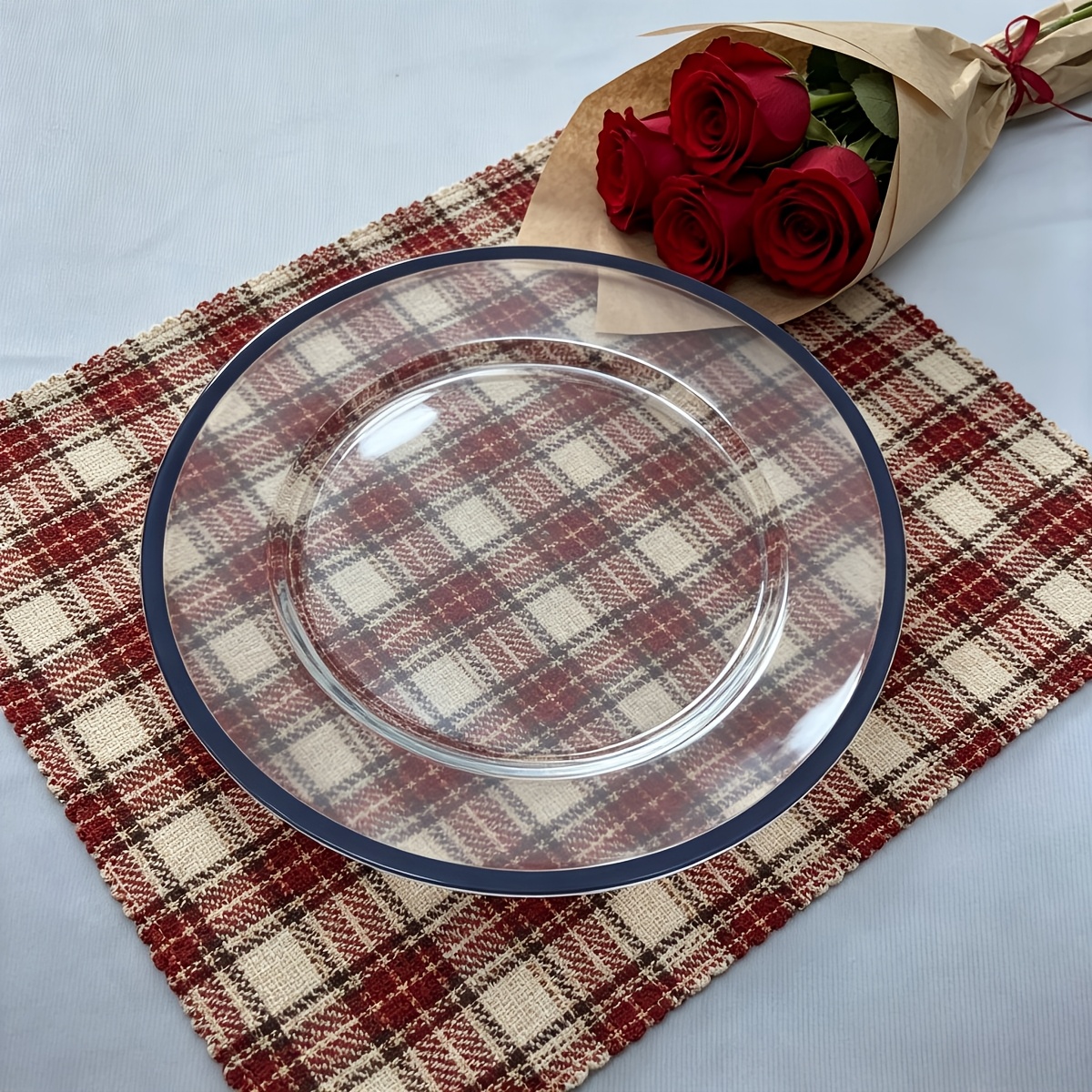 50pcs charger plates clear black rim plastic clear plates with black rim perfect table decor for party wedding dinner non food contact 13inch 33cm