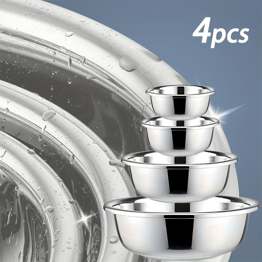TEMU 4pcs Stainless Steel Mixing Bowls With Salad & Serving Bowls - Heavy-duty Large Capacity Mixing Buckets Suitable For Restaurants, Catering,