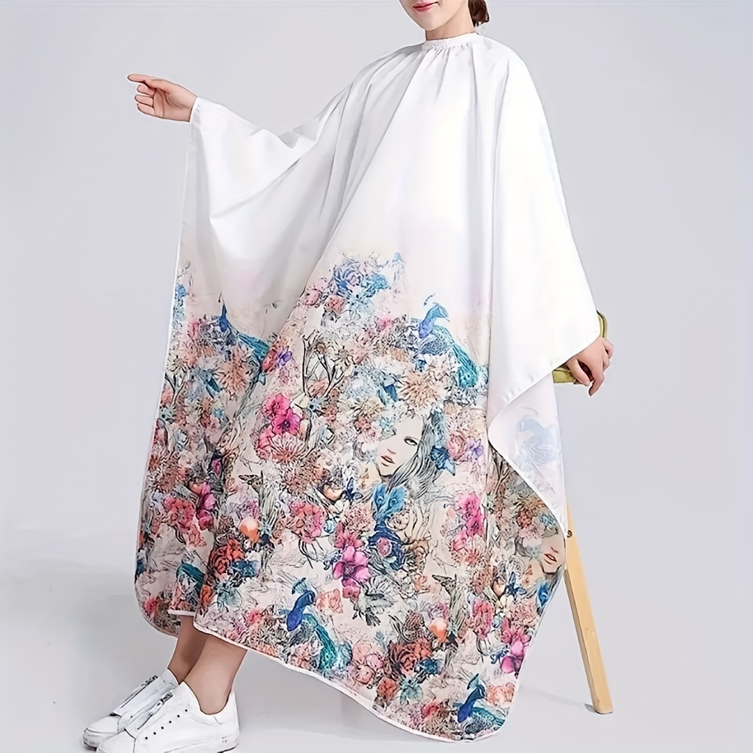 

Floral Pattern Hairdressing Cape For Salon And Home Use, Adjustable Closure, Easy Clean Hair Cutting Apron, Salon Barber Hair Cutting Supplies