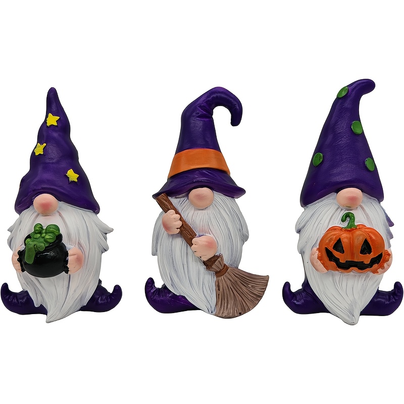 3pcs Halloween Decorations: Gnome Resin Pumpkin Broom Statue For Desk Or Shelf, Perfect Gift Idea, Best For Christmas, Perfect For Thanksgiving