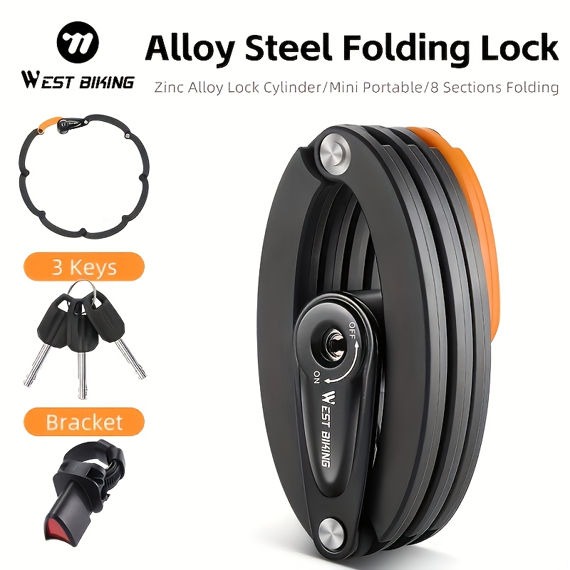 Image of West Biking Alloy Steel Bicycle Lock Anti-theft Key Chain Lock Folding Lock Bicycle Folding Lock - Heavy Duty Portable Bike Lock, Compact & Anti-theft, Key/coded, For Mountain/road/e-bikes