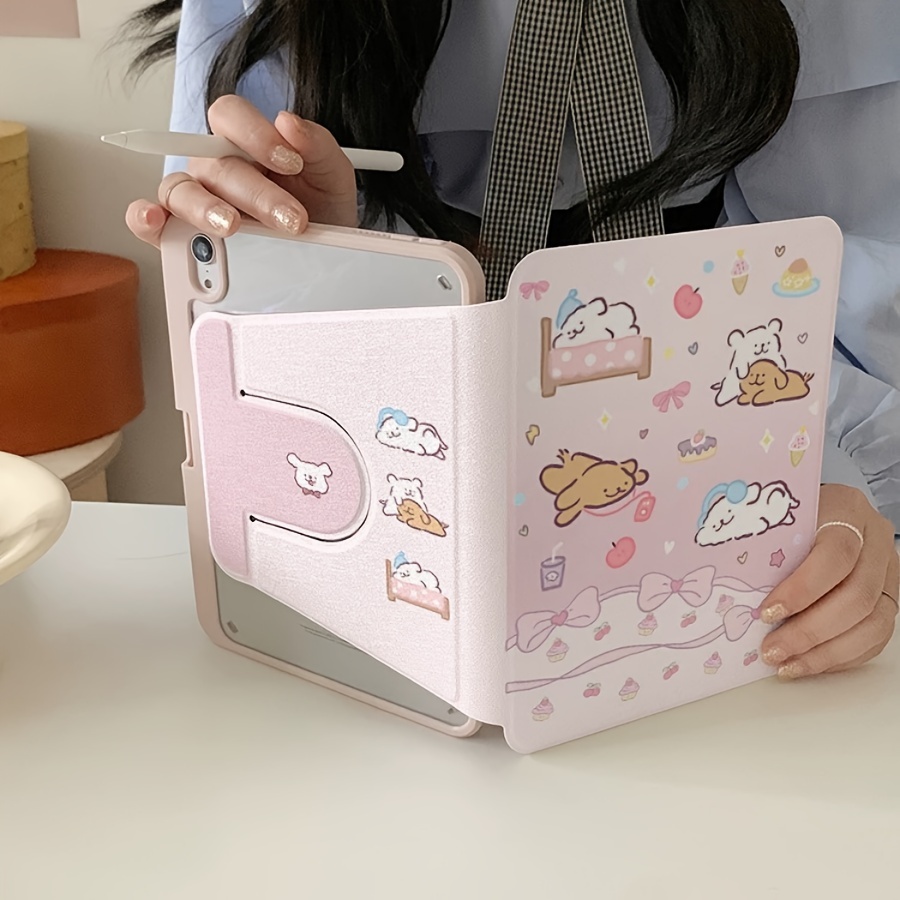 

1pc Pink Cartoon Cute Puppy Rotatable Tablet Protective Case For /pro11/10th/10.9air4/5/6 2024