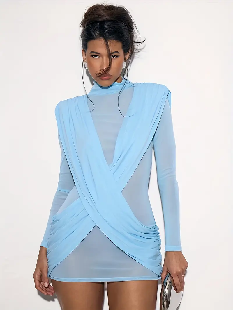 y2k dress long sleeve womens y2k floral mesh split frill trim bodycon mini dress