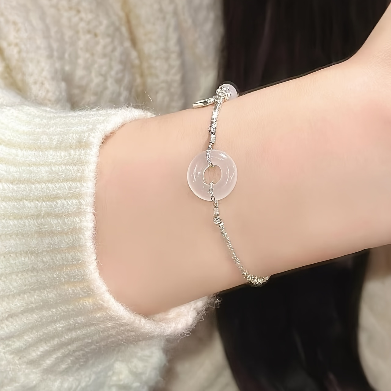 TEMU 【女性向け】富と平和のペンダント 不規則なシルバーヌゲットブレスレット - ニッチな新しい中国スタイルの精巧なライト友達ブレスレット