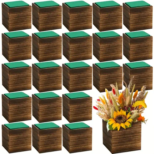 24 set planter wood vase rustic cube planter box with removable plastic liner floral foam blocks for centerpieces home wedding garden decor country style brown