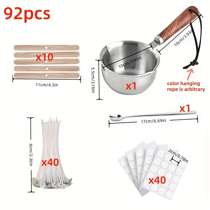 TEMU 92pcs Candle Making Kit Includes Wax *1, Stirring Spoon *1, Wick *40, Wick Stickers *40, Wick Holder *10 Aromatherapy Candle Handmade Material