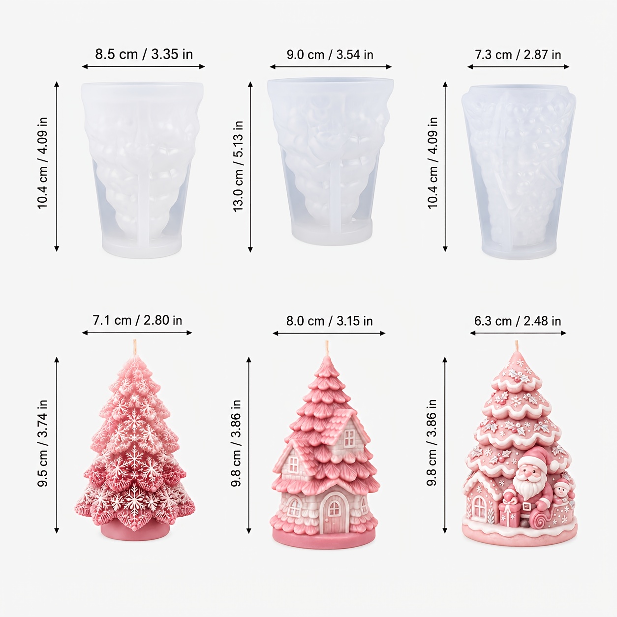 TEMU Set da 3 stampi in silicone CIBATU 3D ad albero di Natale, adatti per cera di soia e candele da aromaterapia, stampi per candele non fai da te