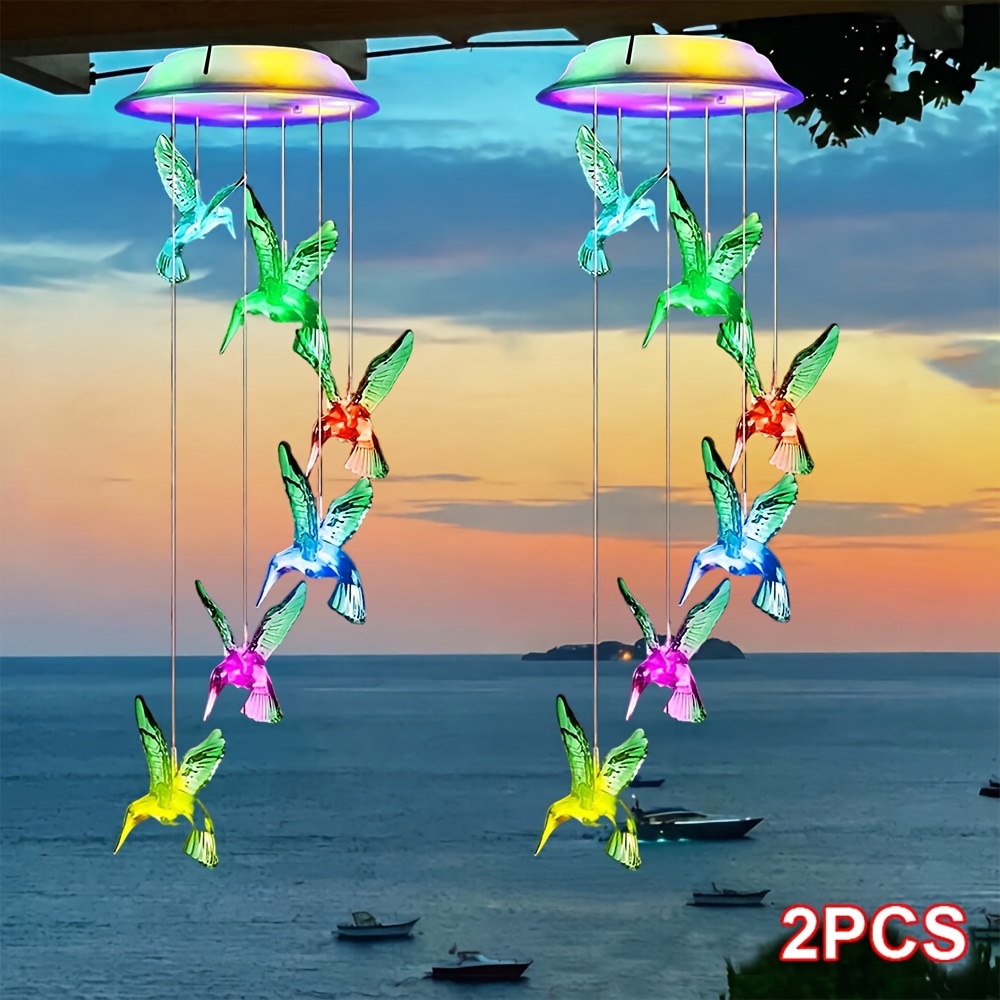 TEMU 1/2pcs Outdoor Solar Wind Chime, Color Changing Solar Hummingbird Wind Chime, Ip44 /hanging Solar Chandelier Suitable For Romantic Outdoor