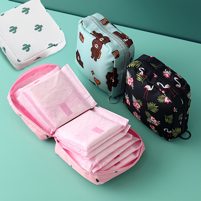 chic cartoon printed sanitary napkin organizer bag multifunctional travel pouch with zipper makeup and essentials for valentines day gifts