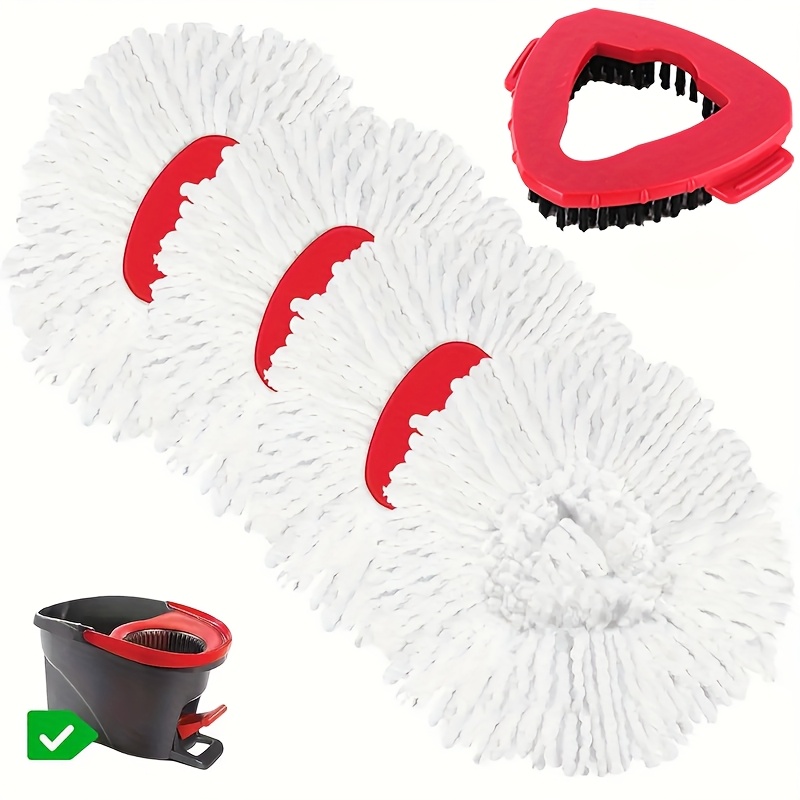 TEMU Replace Mop Head, Triangular Mop Head Rotatable Ultra- Washable And Reusable Mop Head [4 Replacement White Heads 1 Plastic 1 Cleaning Brush]