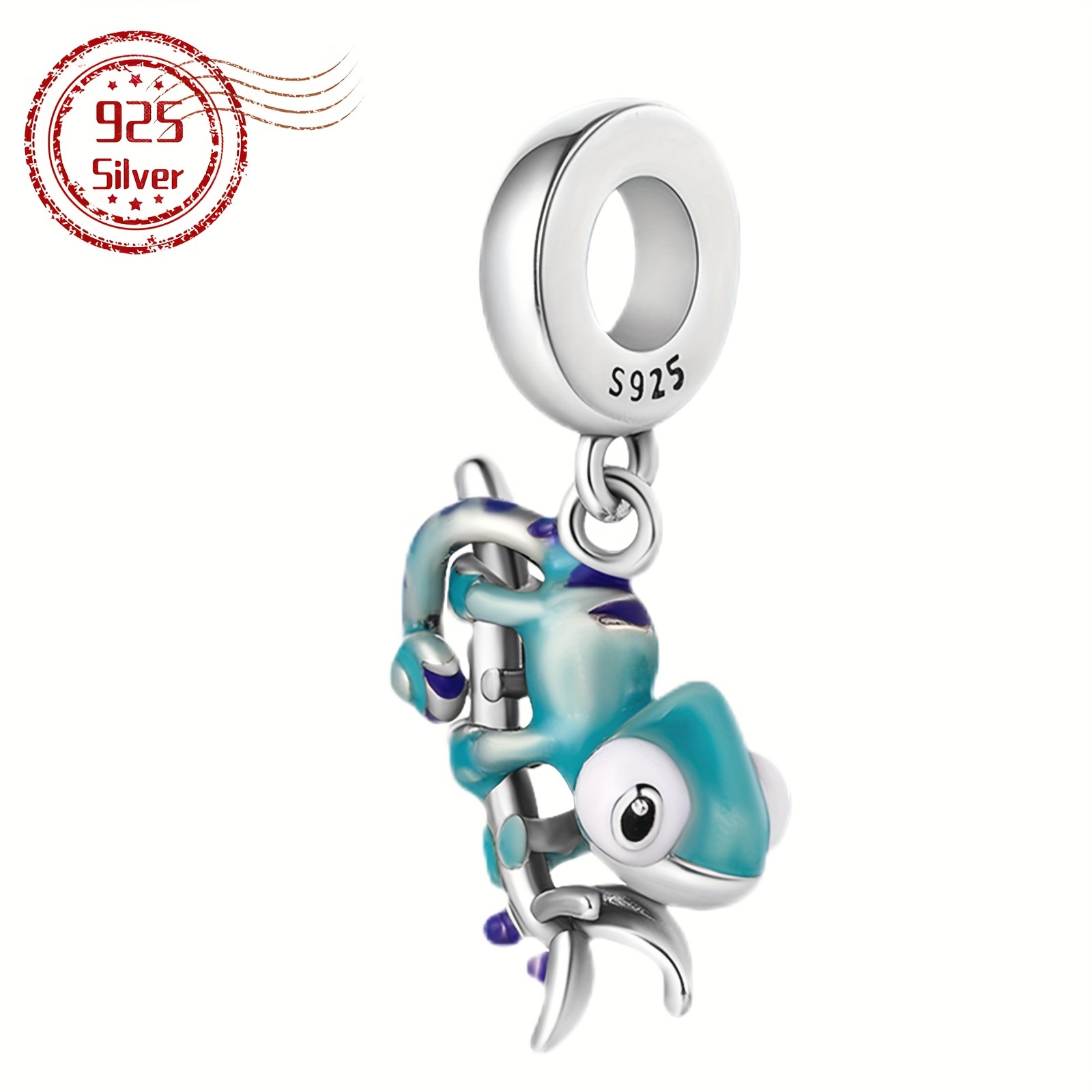 Women's 925 Sterling Silver Chameleon Dangle Charm, Gift