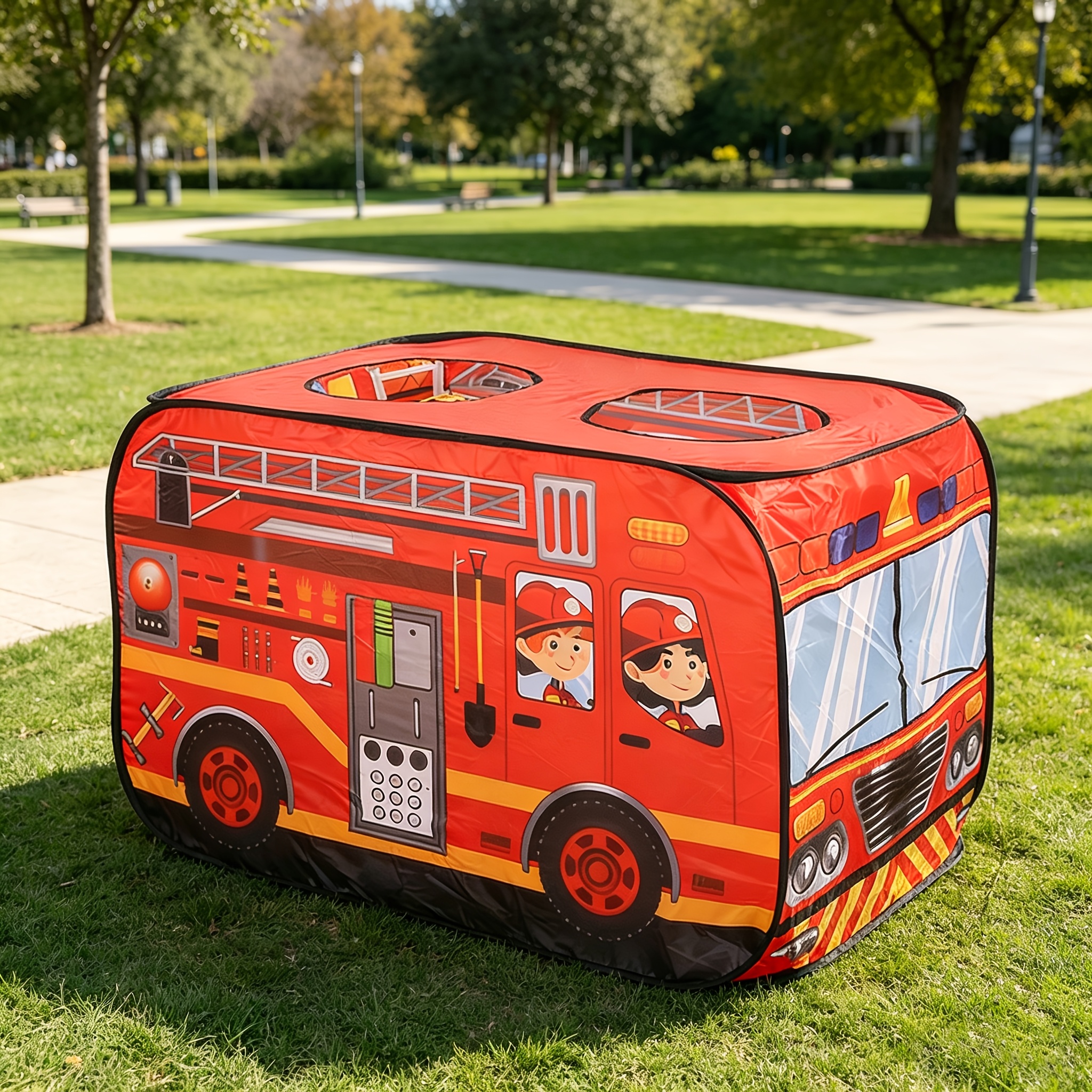 Image of Small Tent, , An Indoor And Outdoor Playhouse Designed For Is Here! This Foldable And Portable Tent, With Its Fire Truck And Cool Police Car Designs, Will To Boys And Girls.
