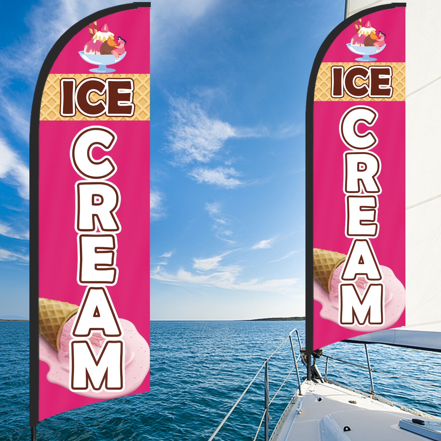 QSUM Swooper Fahnen-Set – Eiscreme-Werbefahne Mit Fiberglasstange, Erdspieß & Tasche, Für Kommerzielle Werbung