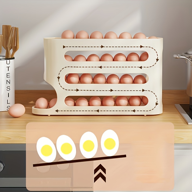 1pc Space-Saving Egg Storage Organizer with Automatic Rolling Eggs - Heavy-Duty Refrigerator Egg Box, No Assembly Needed, Fits Side Door/Shelf - Ideal for Home, Kitchen, or Commercial Use, Kitchen Organization, Compact Design, Sturdy Construction, Busy Households