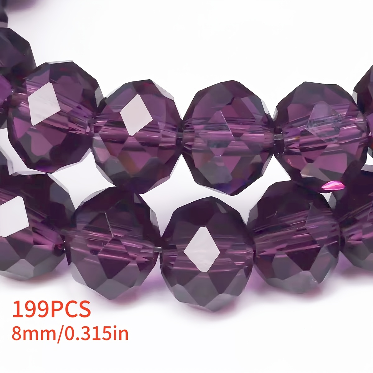 TEMU 199 pz/8mm/6mm/4mm Perline qualit� in vetro viola per creazione di gioielli fai da te, braccialetti a , bracciali rigidi, collane, ciondoli e
