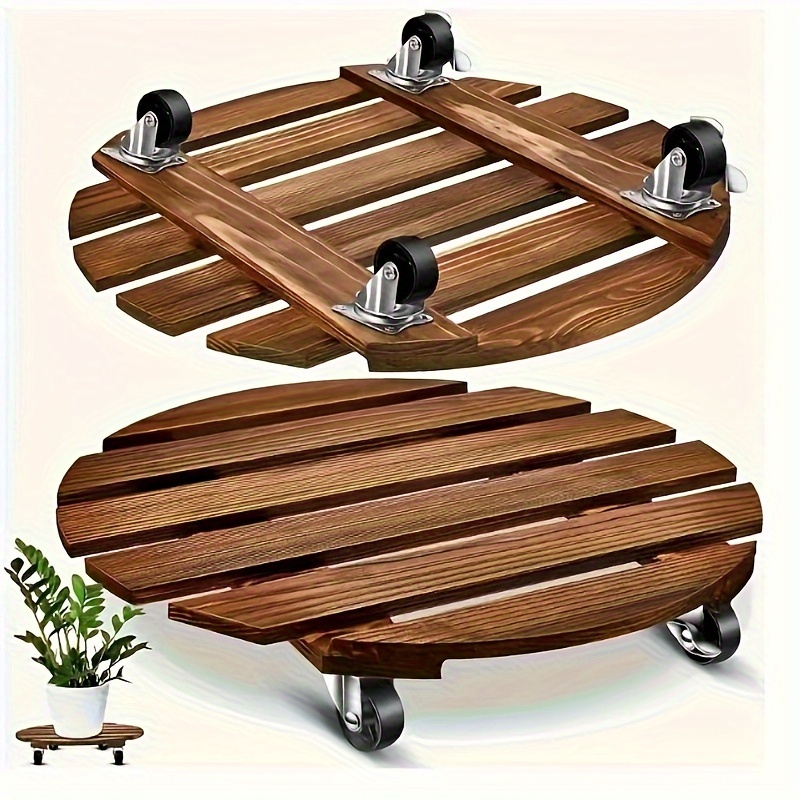 

2-pack Wood With Locking Wheels, Round Heavy Duty Plant Stand Dolly For Indoor Large Plant Pots, 15.8 Inch Wooden Rolling Planter Trolley