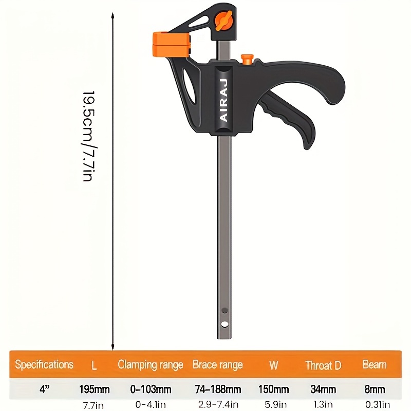 E-shop AIARJ Klemme, 10 Stück Holzbearbeitung F-Klemme 4 Zoll Stab F-Klemmen Clip Holzschreiner Werkzeuggriff Schnellrasten Freigabe Drücken