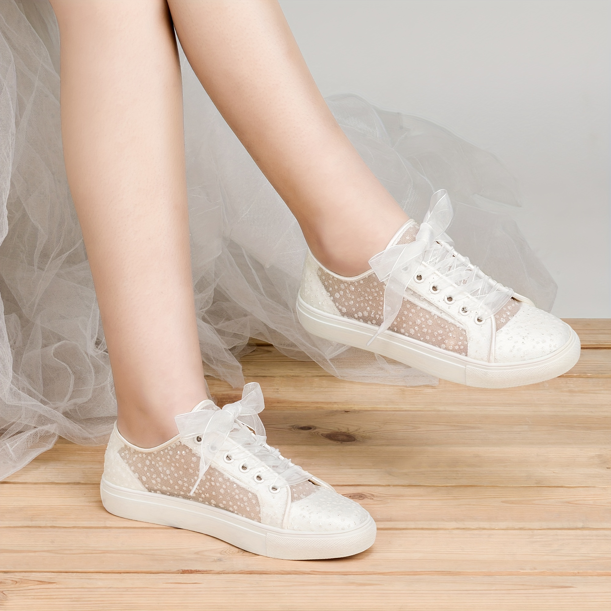 Boda Zapatillas Blancas Con Cordones De Cinta Cordones De Zapatos