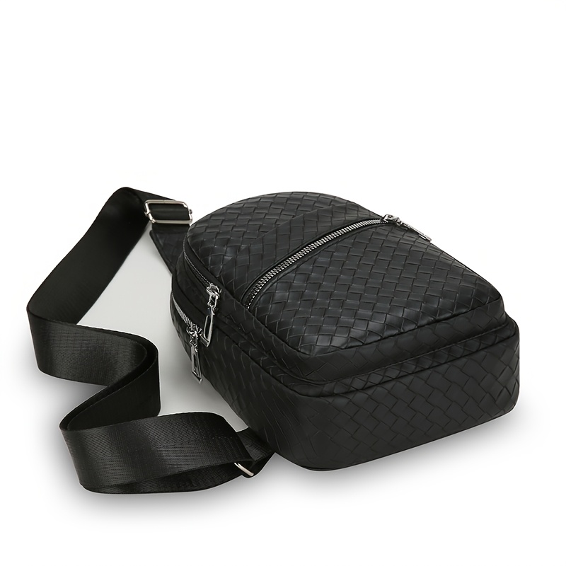 Sac de Poitrine Homme — Tressé Cuir PU Multicompartiments Sac de poitrine pour homme, sac bandoulière en PU pour homme, sac à bandoulière décontracté multi-compartiments, sac à dos léger pour les trajets quotidiens