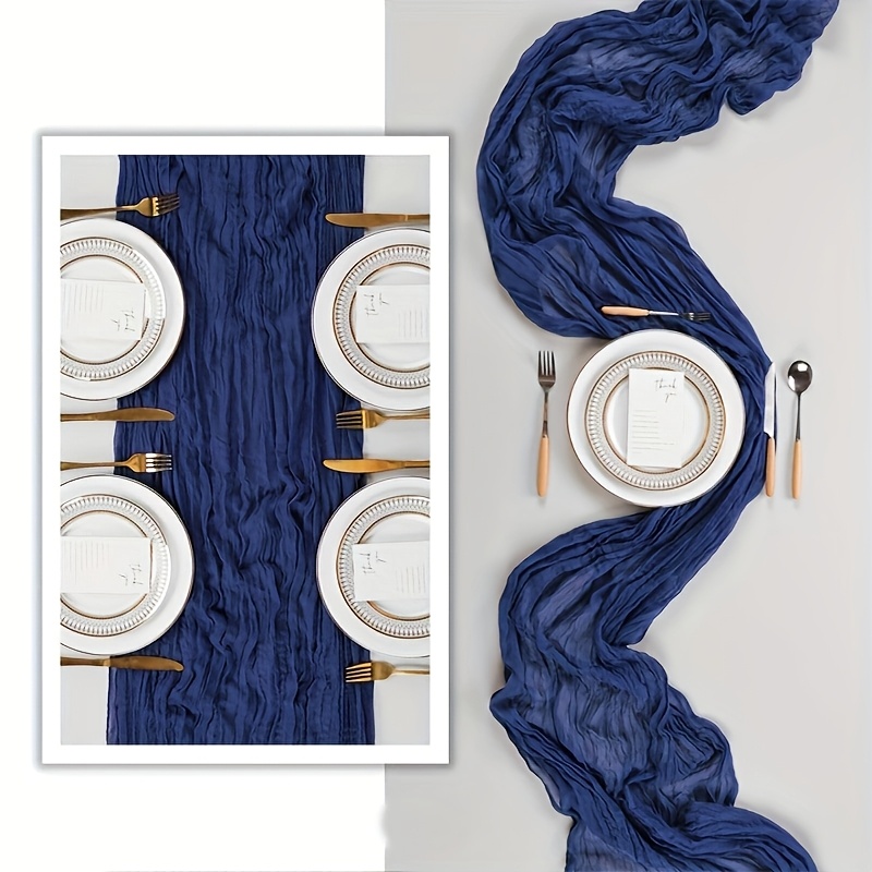 TEMU Chemin de table élégant en toile de jute bleu marine - Tissu polyester bohème , parfait pour , les fêtes, les fêtes prénatales et de mariage,