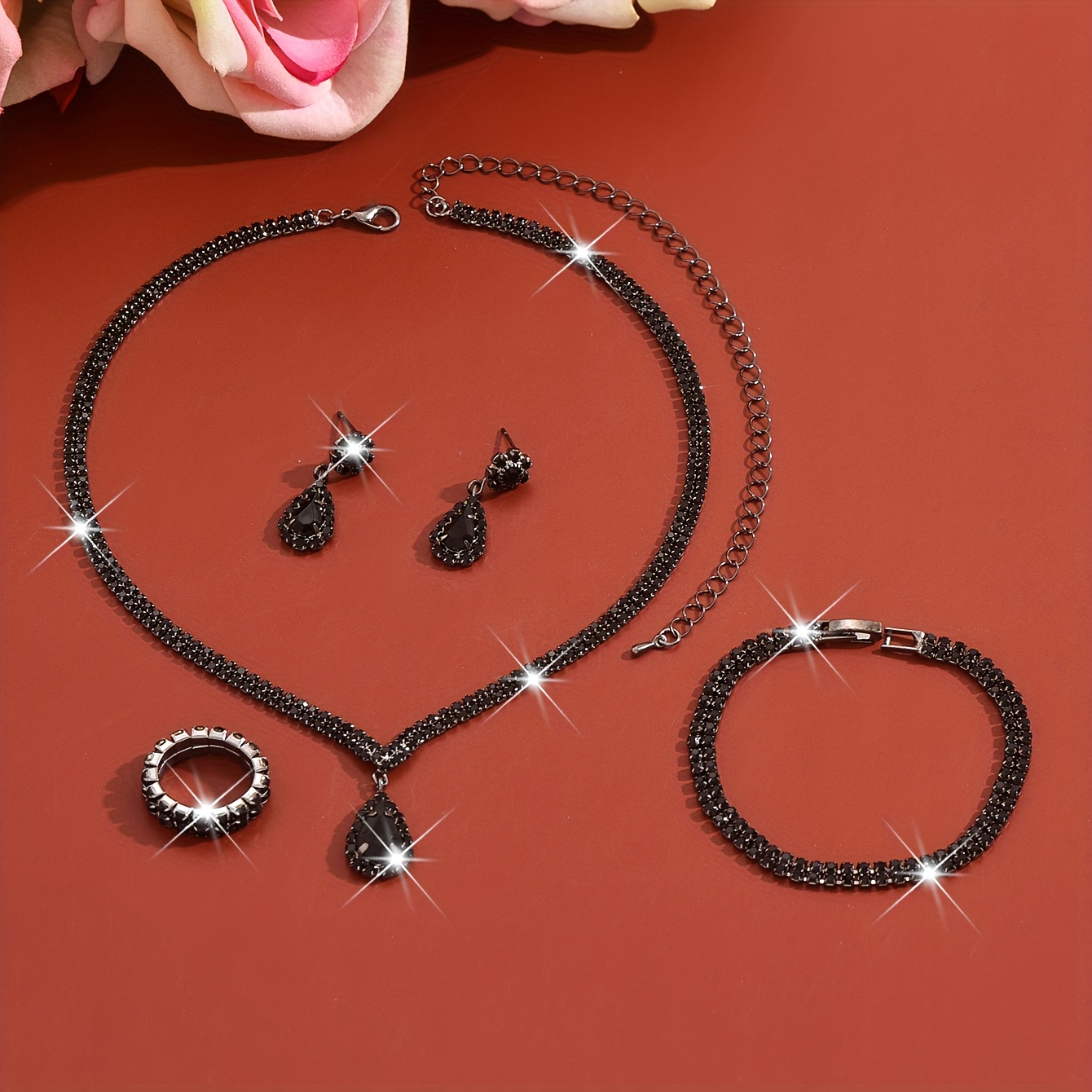 Image of Fashion Four-piece Set: Necklace, Earrings, Bracelet, And Ring Set - Perfect For , Parties, Bridal Weddings, And Banquets