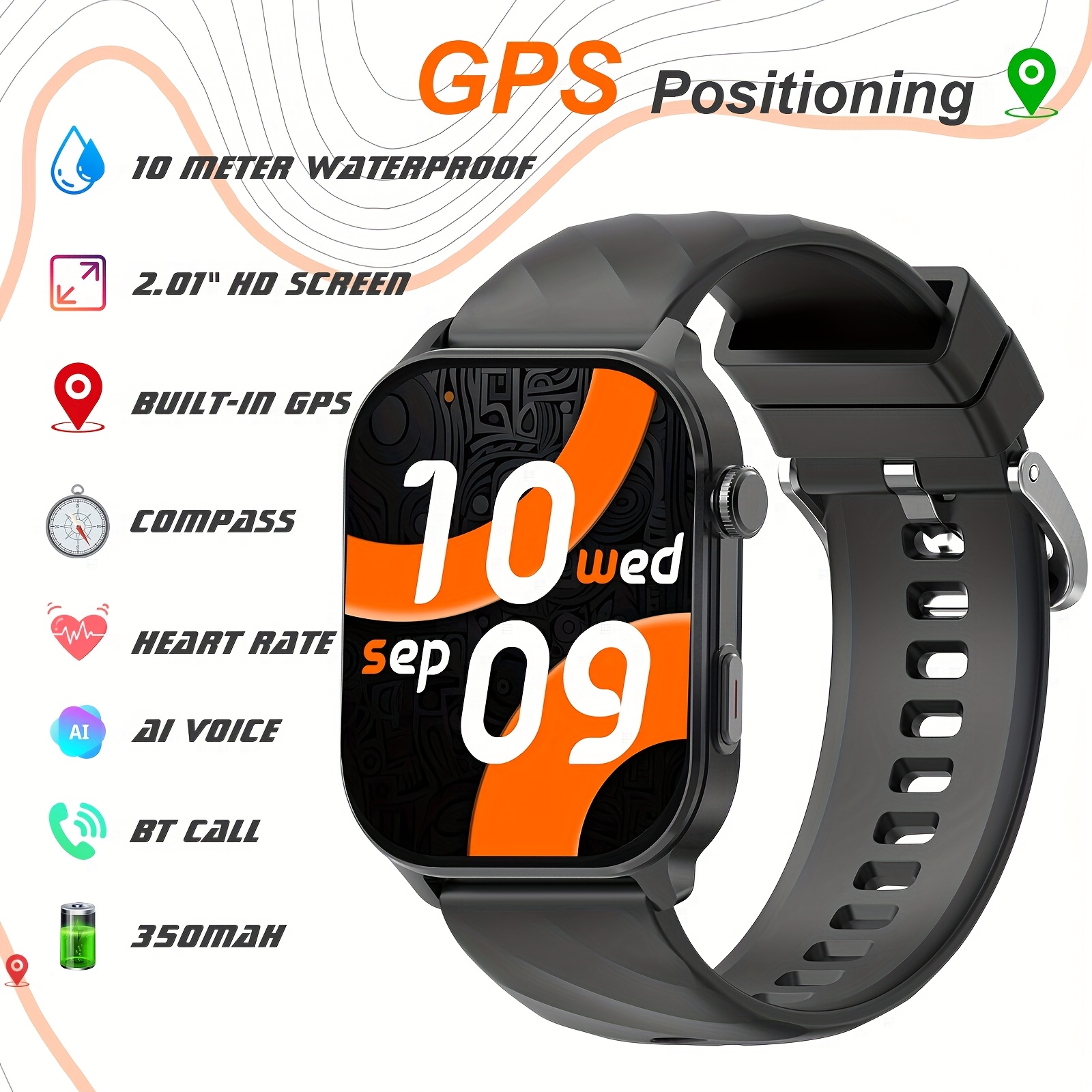 GPS Smartwatch, Compass, 2.01" Large Screen, 350 Mah Battery, Fitness Tracker, Men'S Watch, Smartwatch for Women, 1ATM/10 Meters, Ultra-Thin Watch, Call Message Reminders, Easy to Use, Father'S Day Gift, Relojes Para Hombre, Reloj Para Mujer