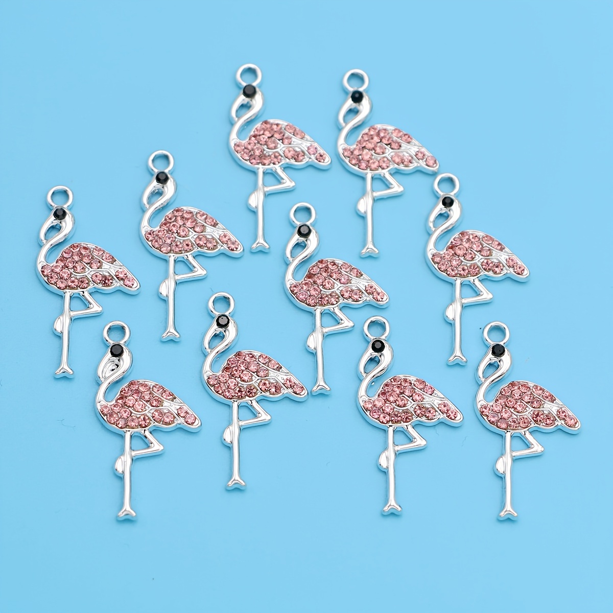 Image of 10pcs Silvery Color Pink Flamingo Charms Pendants For Jewelry Making Diy Necklace Bracelet Earrings Key Chain Accessories Valentine's Day Gift