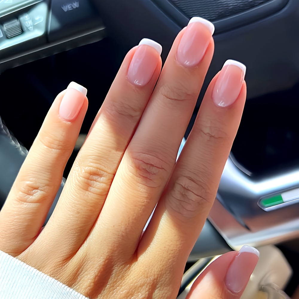 [glossy Nails] Glossy White French Tip Press-on Nails | Short Square Shape, Full Coverage False Nails For Women
