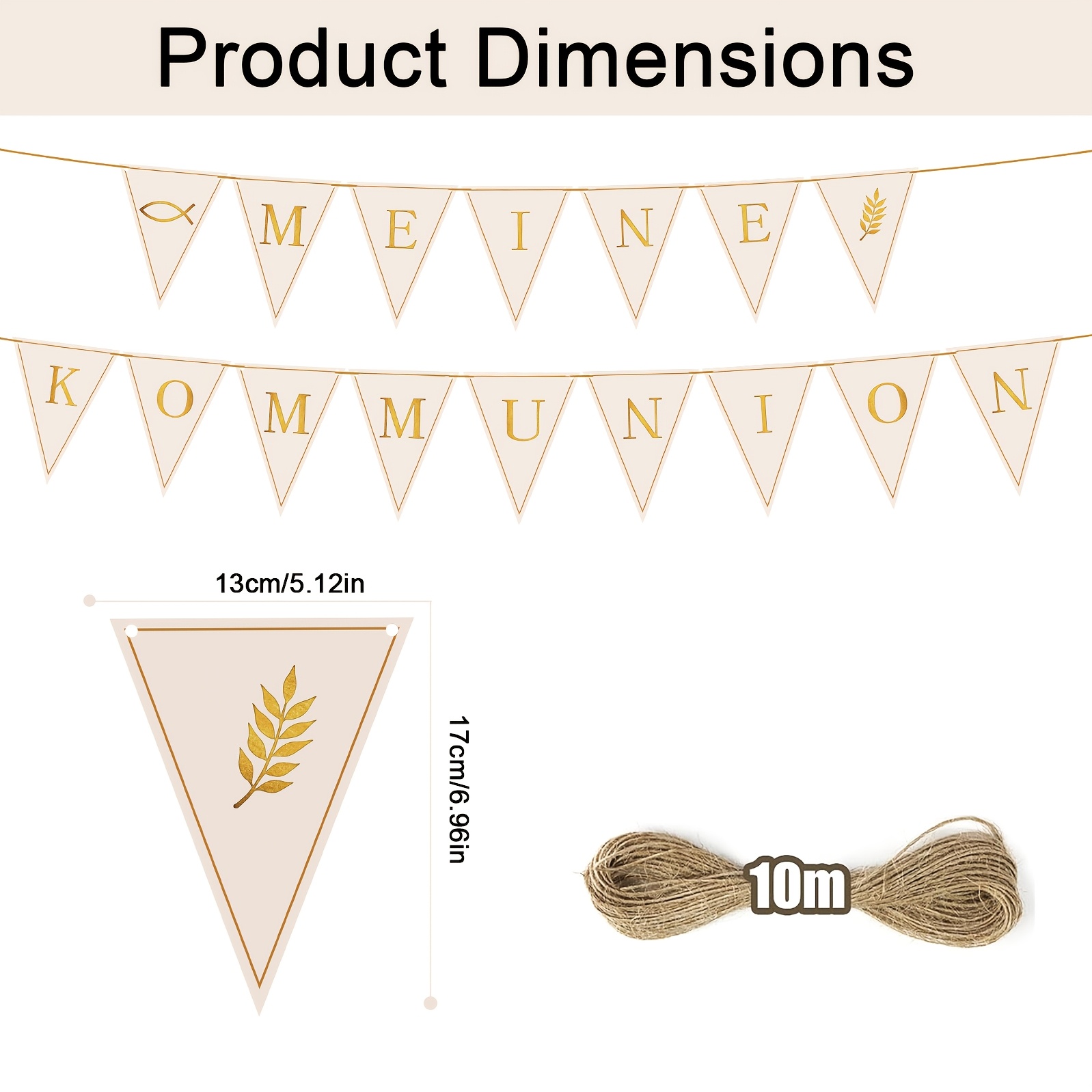 Image of A Decorative Flag For Communion, Featuring A Colorful Triangular Design With Symbols Of Fish And Olive Branches, On -meter Yellow Hemp Rope, With Paper Flags Measuring 17 × 13 Cm