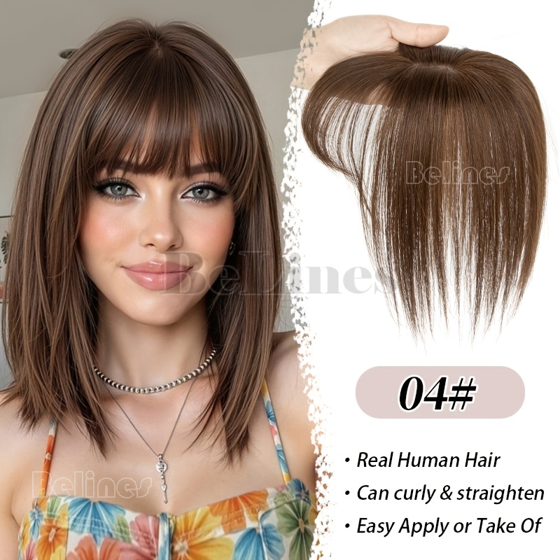 topper-perücken aus echtem menschenhaar mit pony für damen, natur-schwarz, dunkelbraun, blond, weißgrau, glattes haar, erhöht das haarvolumen & deckt weißes haar ab, verbessert das  ,   für verschiedene anlässe