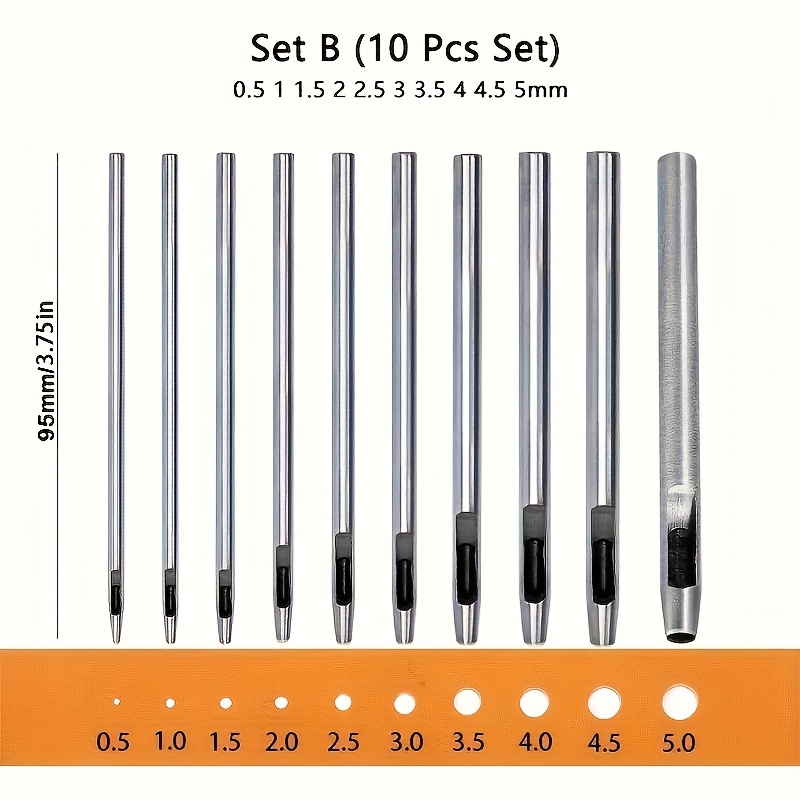 Image of 10pcs Round Carbon Steel Faux Leather Punch Set - Round Cutters For Watch Bands, Leather Belts And Paper Crafts, Bags, Shoes And Belts - Heavy Duty Hand Tools With Design